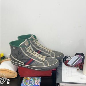 Gucci Gray and Green High-Top Sneakers